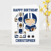 第パーソナライズされた1回誕生日サッカー選手ブルー カード (黄色い花)