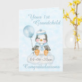 第パーソナライズされた1孫ペンギン カード (黄色い花)