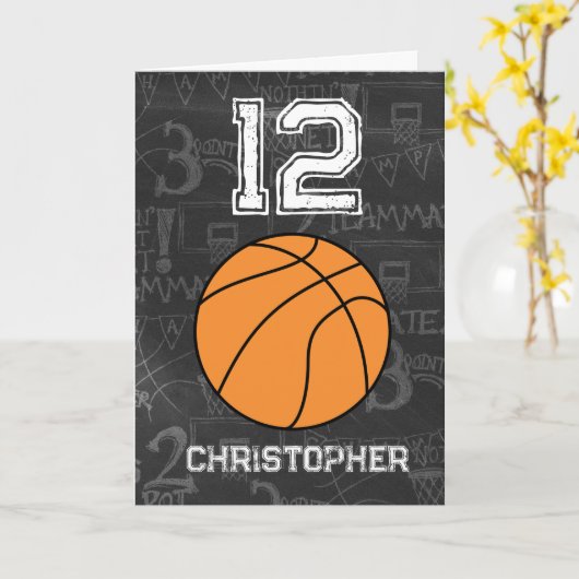 第パーソナライズされた12誕生日バスケットボール カード (黄色い花)