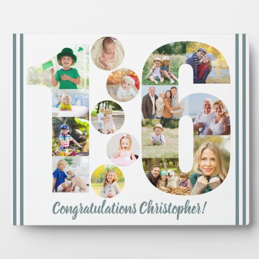 第パーソナライズされた16回写真コラージュ16誕生日 フォトプラーク (正面)