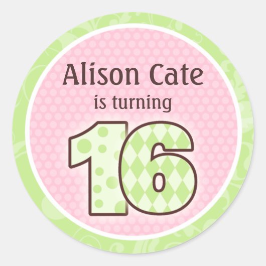 第パーソナライズされた16誕生日シール ラウンドシール (正面)