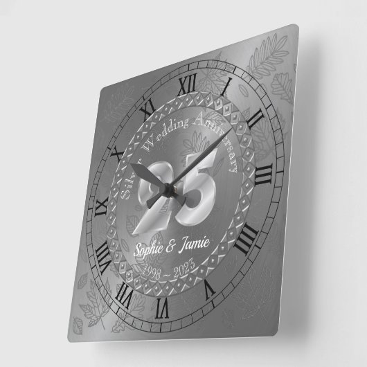 第パーソナライズされた25回銀記念ギフトアイディア スクエア壁時計 (傾斜)