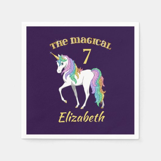 第パーソナライズされた4回第5回第6回7誕生日ユニコーン スタンダードカクテルナプキン (正面)