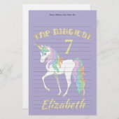 第パーソナライズされた4回第5回第7回ユニコーン第8誕生日 便箋 (正面/裏面)