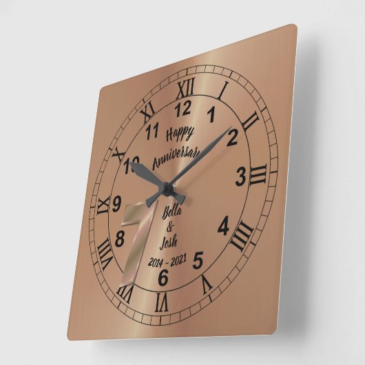 第パーソナライズされた7回銅記念日ギフトアイディア スクエア壁時計 (傾斜)
