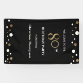 第パーソナライズされた80誕生日金ゴールドと黒紙吹雪 横断幕 (横)