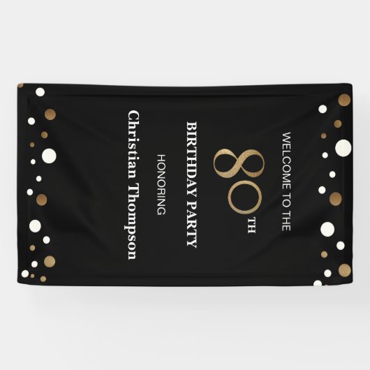 第パーソナライズされた80誕生日金ゴールドと黒紙吹雪 横断幕 (横)