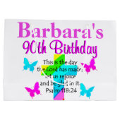 第パーソナライズされた90回誕生日キリスト教抱き枕 ラージペーパーバッグ (裏面)