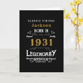 第パーソナライズされた90誕生日生まれ1931年ヴィンテージブラック カード (黄色い花)