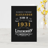 第パーソナライズされた90誕生日生まれ1931年ヴィンテージブラック カード (黄色い花)