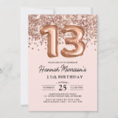 第モダン13誕生日バラ金ゴールドバルーンパーティー 招待状 (正面)