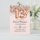 第モダン13誕生日バラ金ゴールドバルーンパーティー 招待状 (スタンド正面)