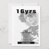 第モダン16誕生日フォト招待状白黒 招待状 (正面)
