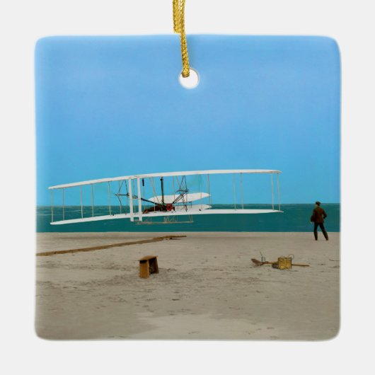 第一便のライト兄弟のヴィンテージの飛行機 セラミックオーナメント (正面)