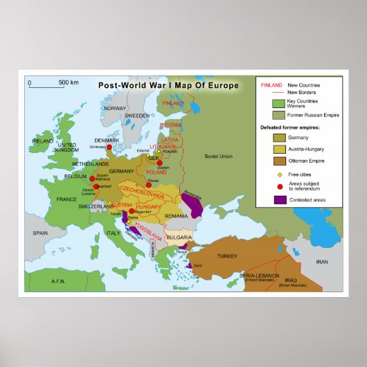 第一次世界大戦後のヨーロッパの地図 ポスター (正面)