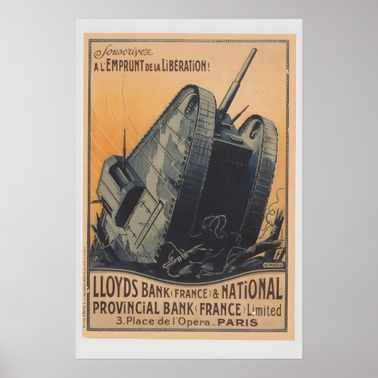 第一次世界大戦1918年フランス戦車ポスター - ロイズ銀行 ポスター (正面)