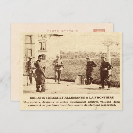 第一次世界大戦、スイスとドイツの兵士、フロンティア ポストカード (正面/裏面)