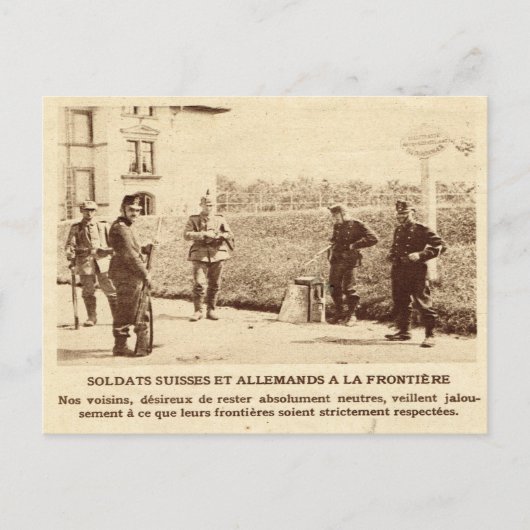第一次世界大戦、スイスとドイツの兵士、フロンティア ポストカード (正面)
