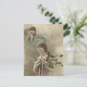 第一次世界大戦、フランス、兵士とその少女 ポストカード (スタンド正面)