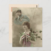 第一次世界大戦、フランス、兵士とその少女 ポストカード (正面/裏面)