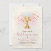 第一聖体フェイクグリッターとピンクの水色 招待状 (正面)