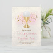第一聖体フェイクグリッターとピンクの水色 招待状 (スタンド正面)