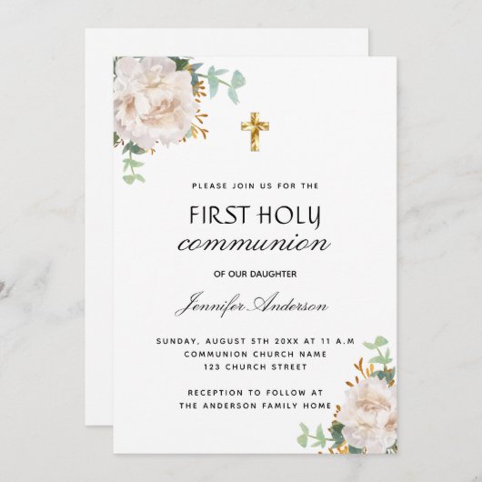 第一聖体ユーカリ白フローラ 招待状 (正面/裏面)