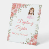 第一聖体拝領の可愛スペインのいピンクのバラ 台座サイン (正面)