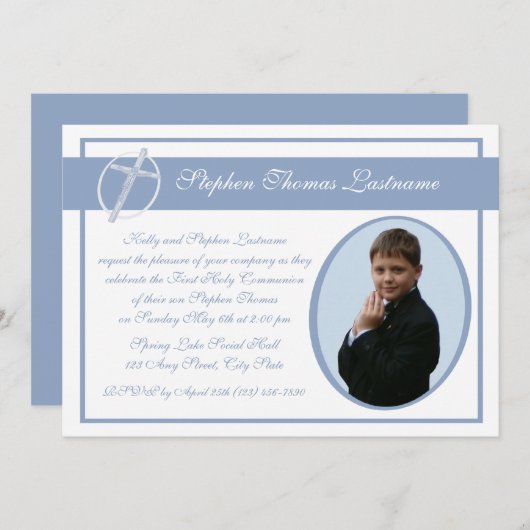 第一聖体拝領フォトブルー 招待状 (正面/裏面)