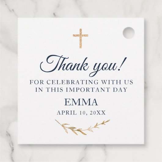 第一聖体拝領、バプテスマ海軍と金ゴールド エレガント フェイバータグ (裏面)