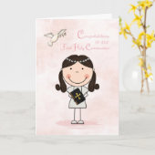 第一聖体拝領、黒髪の少女、おめでとう カード (黄色い花)