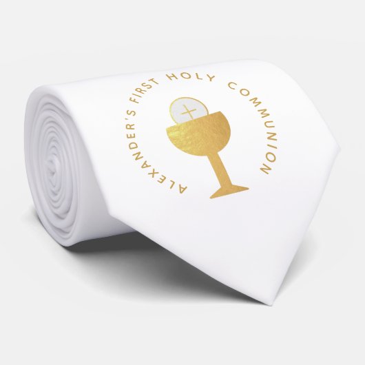 第一聖体白番金ゴールドフェイク聖体拝領 ネクタイ (ロール)