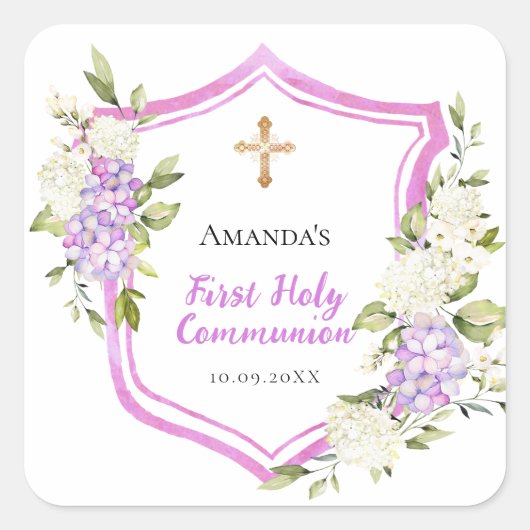 第一聖体頂ピンクの花 スクエアシール (正面)