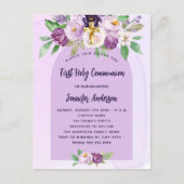 第一聖霊紫の花が女の子を交差 インビテーションポストカード (正面)