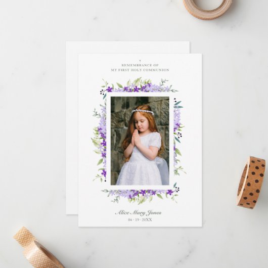 第一聖霊紫色の植物体のフレーム写真 ノートカード (正面/裏面インサイチュ)