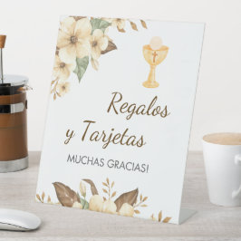 第一聖餐式にスペインの黄色い花 台座サイン