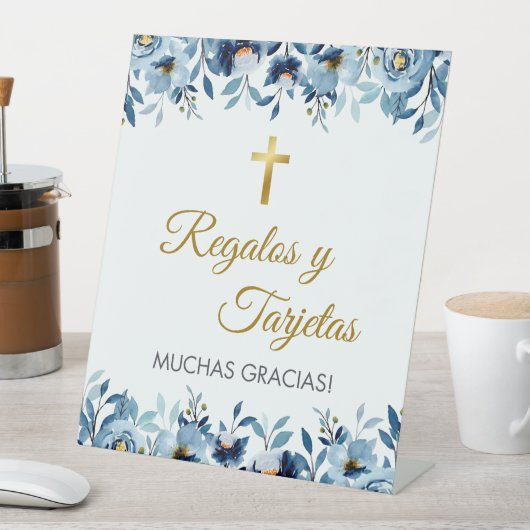 第一聖餐式に出るスペインのかわいい青い花 台座サイン (インサイチュ)