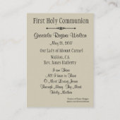 第一聖餐式のための女の子のカトリックの神聖カード 名刺 (裏面)