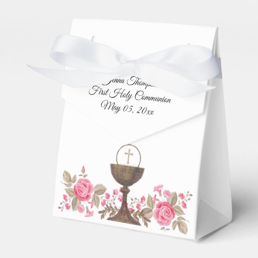 第一聖餐式の女の子伝統的バラ フェイバーボックス (正面サイド)