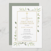 第一聖餐式の水彩緑 セーブザデート (正面/裏面)