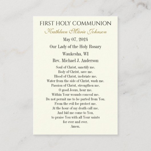 第一聖餐式の祈りの言葉カード プレイスカード (裏面)