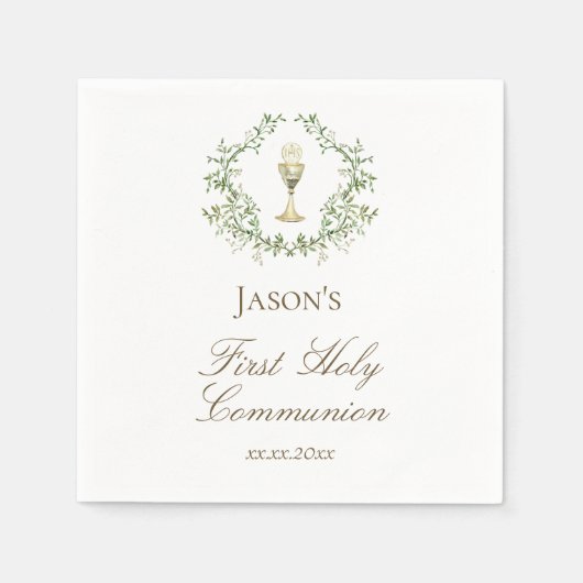 第一聖餐式の緑の紋章 スタンダードカクテルナプキン (正面)