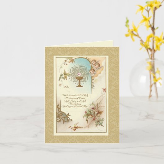 第一聖餐式カソリッ伝統的クヴィンテージ カード (黄色い花)