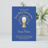 第一聖餐式カトリック少年の青い背景 招待状 (スタンド正面)