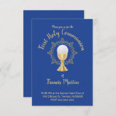 第一聖餐式カトリック少年の青い背景 招待状 (正面/裏面)