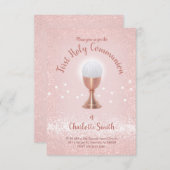 第一聖餐式カトリック教徒の少女ピンク 招待状 (正面/裏面)