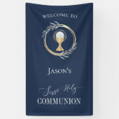 第一聖餐式クラシックブルーとフェイク金ゴールドサークル 横断幕 (縦)