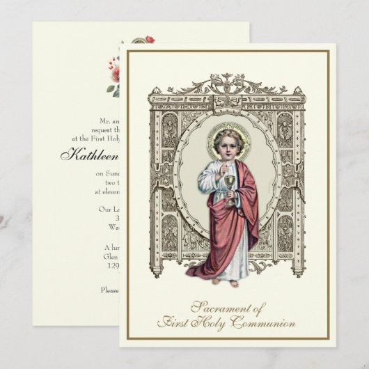 第一聖餐式バラ 招待状 (正面/裏面)