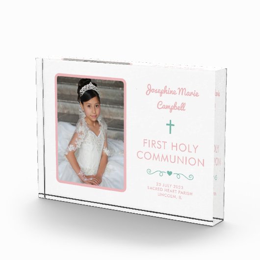 第一聖餐式ピンクの少女の宗教記念 フォトブロック (右)