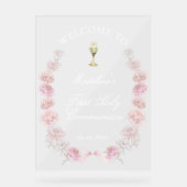 第一聖餐式ピンクの牡丹を歓迎 アクリルサイン (正面)